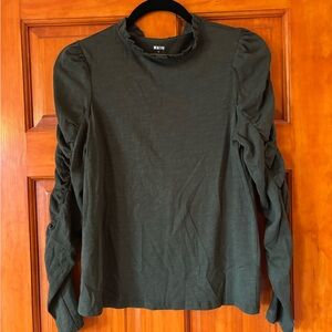 Maeve Dark Green Ruched Sleeve Blouse